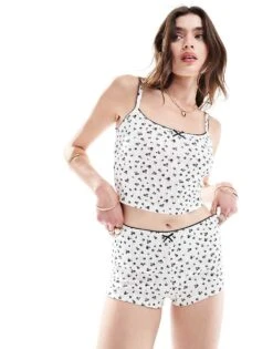 Bershka Pointelle Vest And Micro Short Co-ord In Blue Ditsy Print -Chic Maze Sales 206841826 1 blue 1