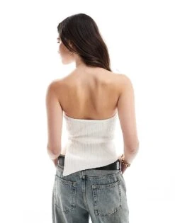 Bershka Longline Knitted Bandeau Top In Ecru For Women -Chic Maze Sales 206841840 3