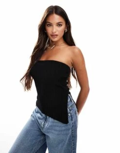 Bershka Knitted Longline Bandeau Top In Black For Women -Chic Maze Sales 206841892 1 black 1
