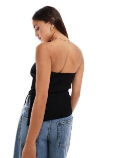 Bershka Knitted Longline Bandeau Top In Black For Women -Chic Maze Sales 206841892 4