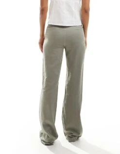 Bershka Linen Tailored Flared Trousers In Taupe For Women Ecru -Chic Maze Sales 206841898 3