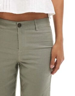Bershka Linen Tailored Flared Trousers In Taupe For Women Ecru -Chic Maze Sales 206841898 4