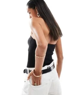 Bershka Rib Knit Cut Out Front Bodysuit In Black For Women -Chic Maze Sales 206841971 4