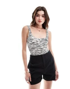 Bershka Scoop Neck Bodysuit In Zebra Print For Women Multi -Chic Maze Sales 206888909 4