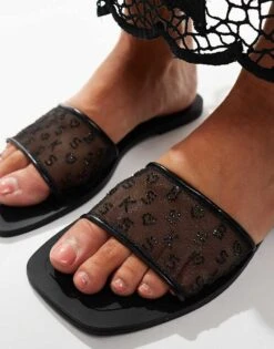 Bershka Mesh Flat Sandals With Gem Embellishment In Black For Women -Chic Maze Sales 206901009 3