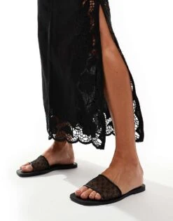 Bershka Mesh Flat Sandals With Gem Embellishment In Black For Women -Chic Maze Sales 206901009 4