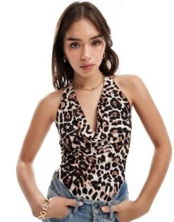 Bershka Cowl Neck Polyamide Bodysuit In Leopard Print For Women Multi -Chic Maze Sales 206999813 1 multi 1