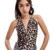 Bershka Cowl Neck Polyamide Bodysuit In Leopard Print For Women Multi -Chic Maze Sales 206999813 1 multi