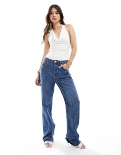 Bershka Cowl Neck Halterneck Bodysuit In Cream For Women -Chic Maze Sales 206999987 2