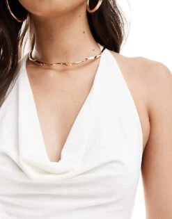 Bershka Cowl Neck Halterneck Bodysuit In Cream For Women -Chic Maze Sales 206999987 3