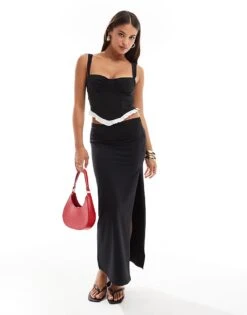 Bershka Contrast Hem Square Neck Top In Black And White For Women -Chic Maze Sales 206999993 3