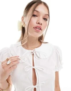Bershka Poplin Peplum Tie Detail Top In White For Women -Chic Maze Sales 207000009 1 white 1
