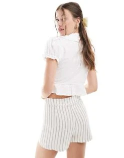 Bershka Poplin Peplum Tie Detail Top In White For Women -Chic Maze Sales 207000009 3