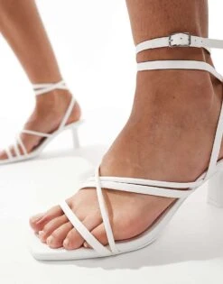 Bershka Strap Detail Heeled Sandals In White For Women -Chic Maze Sales 207013665 4