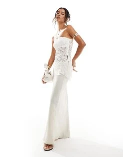 Bershka Lace Bandeau Top In Ecru For Women White -Chic Maze Sales 207033022 4