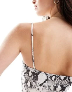 Bershka Strappy Straight Neck Cami Top In Snakeskin Print For Women Black -Chic Maze Sales 207033034 3