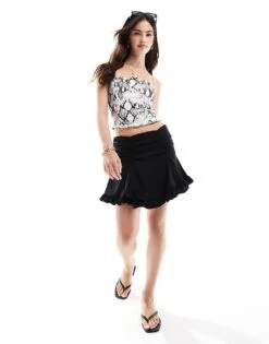 Bershka Strappy Straight Neck Cami Top In Snakeskin Print For Women Black -Chic Maze Sales 207033034 4
