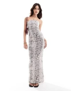Bershka Bandeau Bodycon Maxi Dress In Snakeskin Print For Women Black -Chic Maze Sales 207033035 1 black 1