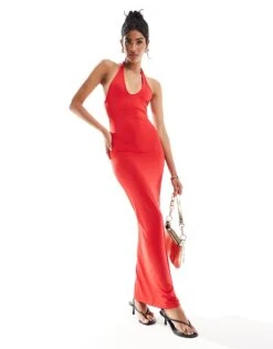 Bershka Halterneck Bodycon Maxi Dress In Red For Women -Chic Maze Sales 207033049 1 red 1