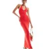Bershka Halterneck Bodycon Maxi Dress In Red For Women -Chic Maze Sales 207033049 1 red