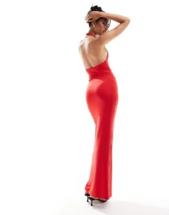 Bershka Halterneck Bodycon Maxi Dress In Red For Women -Chic Maze Sales 207033049 2