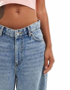 Bershka Deep Turn Up Balloon Jeans In Mid Wash Blue For Women -Chic Maze Sales 207077162 4