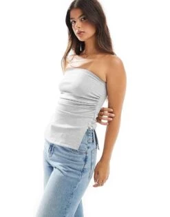 Bershka Longline Bandeau Top In Grey For Women White -Chic Maze Sales 207077207 1 white 1