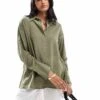 Bershka Oversized Crinkle Shirt In Khaki For Women Green -Chic Maze Sales 207081811 1 green