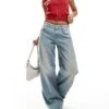 Bershka Wide Leg Baggy Jeans In Dirty Mid Blue Wash For Women -Chic Maze Sales 207081817 1 blue