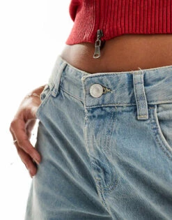 Bershka Wide Leg Baggy Jeans In Dirty Mid Blue Wash For Women -Chic Maze Sales 207081817 3