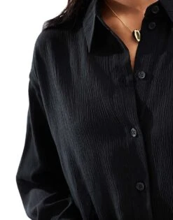 Bershka Oversized Crinkle Shirt In Black For Women -Chic Maze Sales 207081835 4