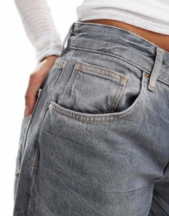 Bershka Petite Wide Leg Baggy Jeans In Dirty Grey Wash For Women -Chic Maze Sales 207081844 5