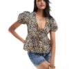 Bershka Puff Sleeve Peplum Top In Leopard Print For Women -Chic Maze Sales 207092531 1 leopard