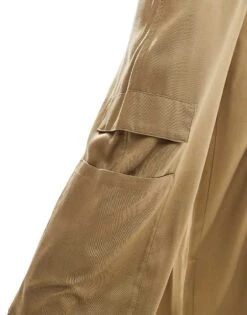 Bershka Tie Waist Utility Wide Leg Trousers In Khaki For Women -Chic Maze Sales 207093623 2