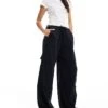 Bershka Tie Waist Cargo Wide Leg Trousers In Navy For Women -Chic Maze Sales 207093629 1 navy