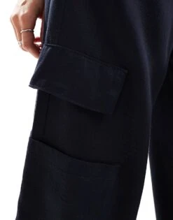Bershka Tie Waist Cargo Wide Leg Trousers In Navy For Women -Chic Maze Sales 207093629 2