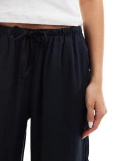 Bershka Tie Waist Cargo Wide Leg Trousers In Navy For Women -Chic Maze Sales 207093629 4