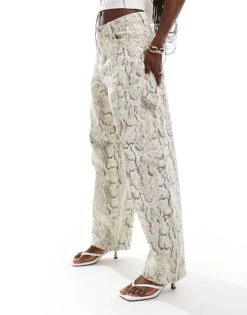 Bershka Carpenter Trousers In Snakeskin Print For Women Multi -Chic Maze Sales 207130635 2