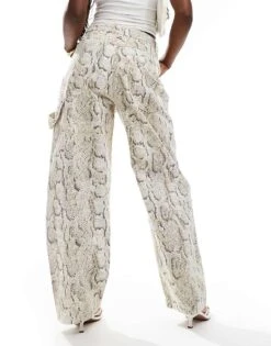 Bershka Carpenter Trousers In Snakeskin Print For Women Multi -Chic Maze Sales 207130635 3