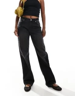 Bershka Straight Leg Jeans In Washed Black For Women Black -Chic Maze Sales 207130652 4