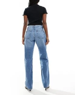 Bershka Straight Leg Jeans In Mid Wash For Women Blue -Chic Maze Sales 207130670 3