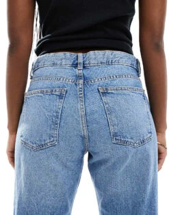 Bershka Straight Leg Jeans In Mid Wash For Women Blue -Chic Maze Sales 207130670 4