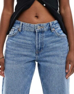 Bershka Straight Leg Jeans In Mid Wash For Women Blue -Chic Maze Sales 207130670 5