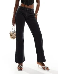 Bershka Split Hem Flare Jean In Black For Women Black -Chic Maze Sales 207130688 1 black 1
