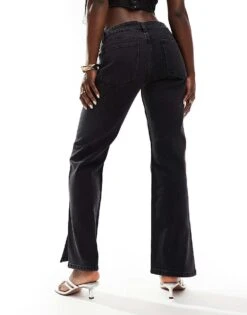 Bershka Split Hem Flare Jean In Black For Women Black -Chic Maze Sales 207130688 3