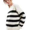 Bershka Chunky Crew Neck Jumper In Ecru & Black Stripe For Women Black -Chic Maze Sales 207141921 1 black