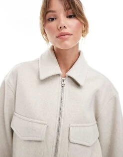 Bershka Boxy Wool Jacket In Sand For Women Beige -Chic Maze Sales 207141993 3