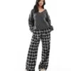 Bershka Petite Tie Waist Wide Leg Trousers In Black Check For Women Black -Chic Maze Sales 207141994 1 black