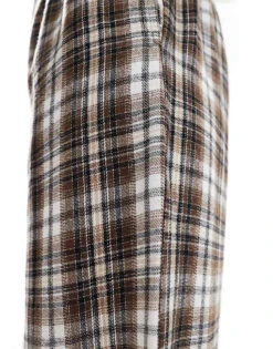 Bershka Tie Waist Wide Leg Trousers In Brown Check For Women -Chic Maze Sales 207142000 2