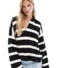 Bershka Oversized Polo Jumper In Black & White Stripe For Women Black -Chic Maze Sales 207142028 1 black